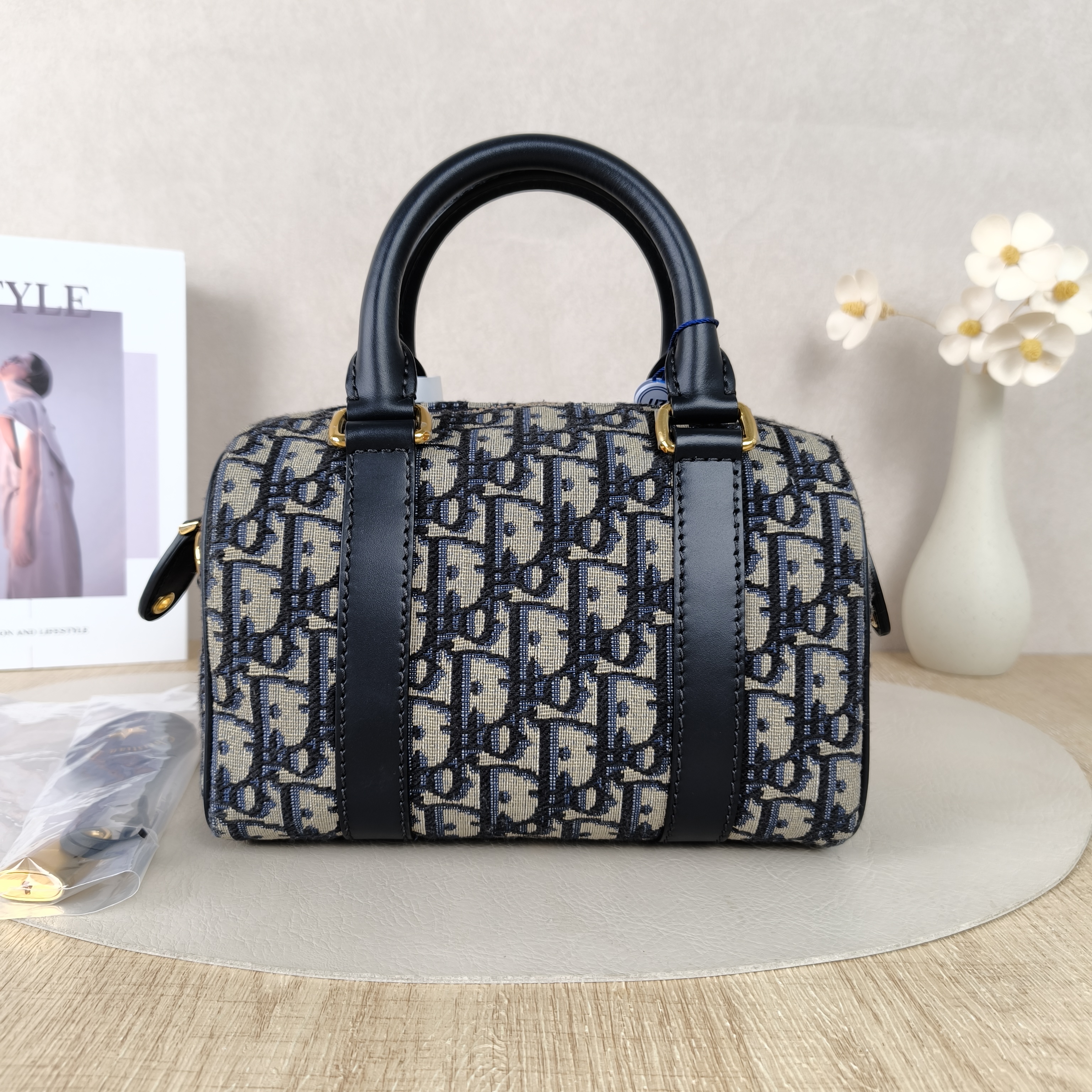 DIOR Crossbody Bag Groove 20 Top Handle Bag Blue Canvas Small20.5 × 12 × 13.5 cm