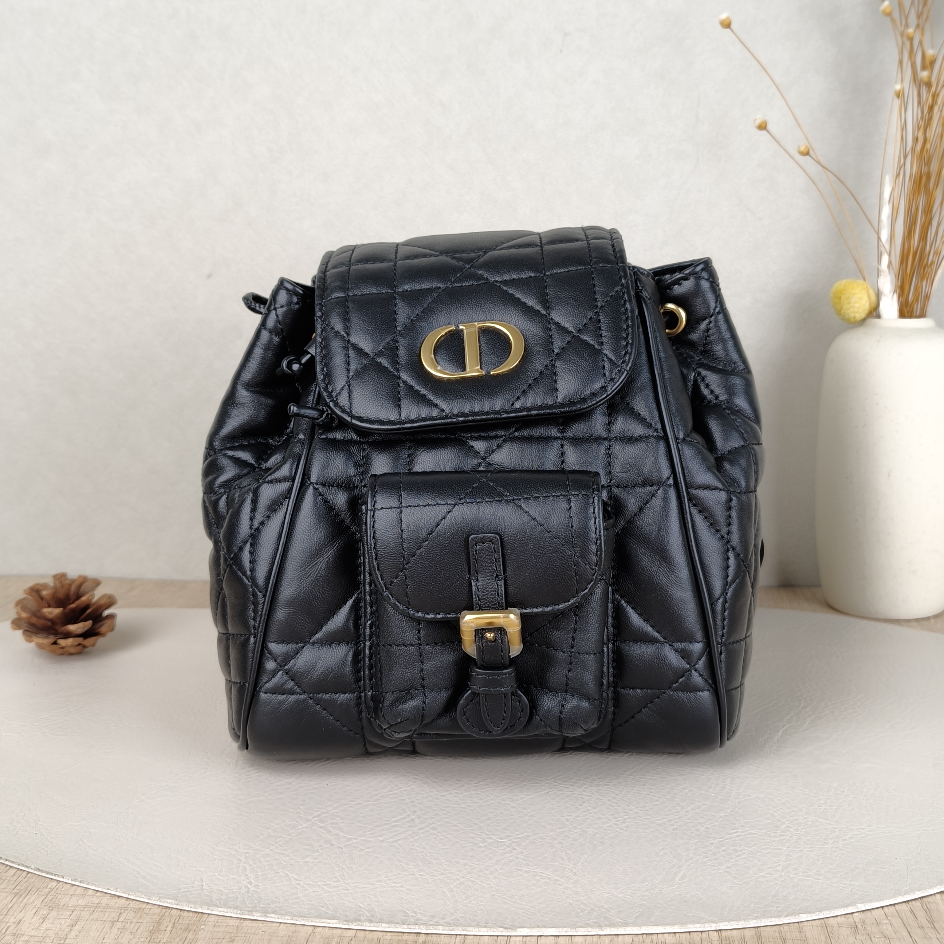 DIOR Backpack Caro Shoulder Bag Black SL ambskin Small18 × 8.5 × 18.5 cm