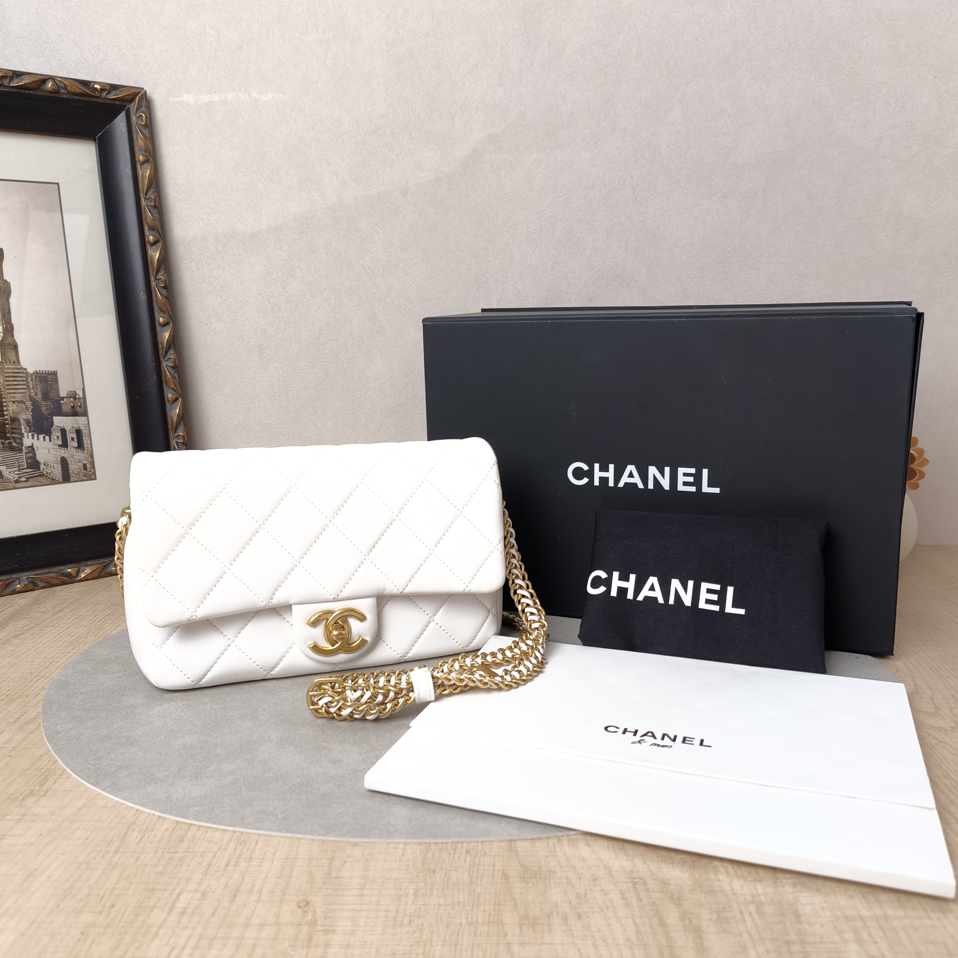 Chanel Crossbody Bag Classic Flap Large Mini CF Mini White Lambskin mini20 × 6 × 12 cm — cover view 3 of 11