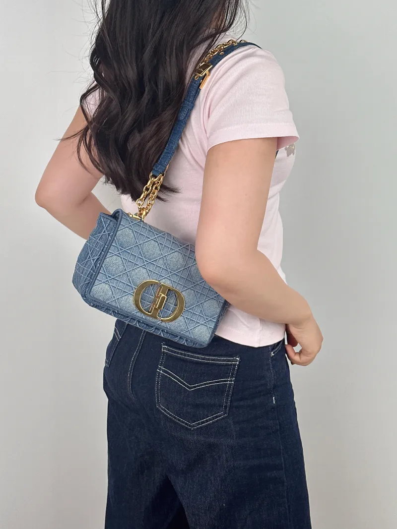 DIOR Crossbody Bag Caro Chain Bag Blue Small 20 × 7 × 13.5 cm — on-model view 1 of 2