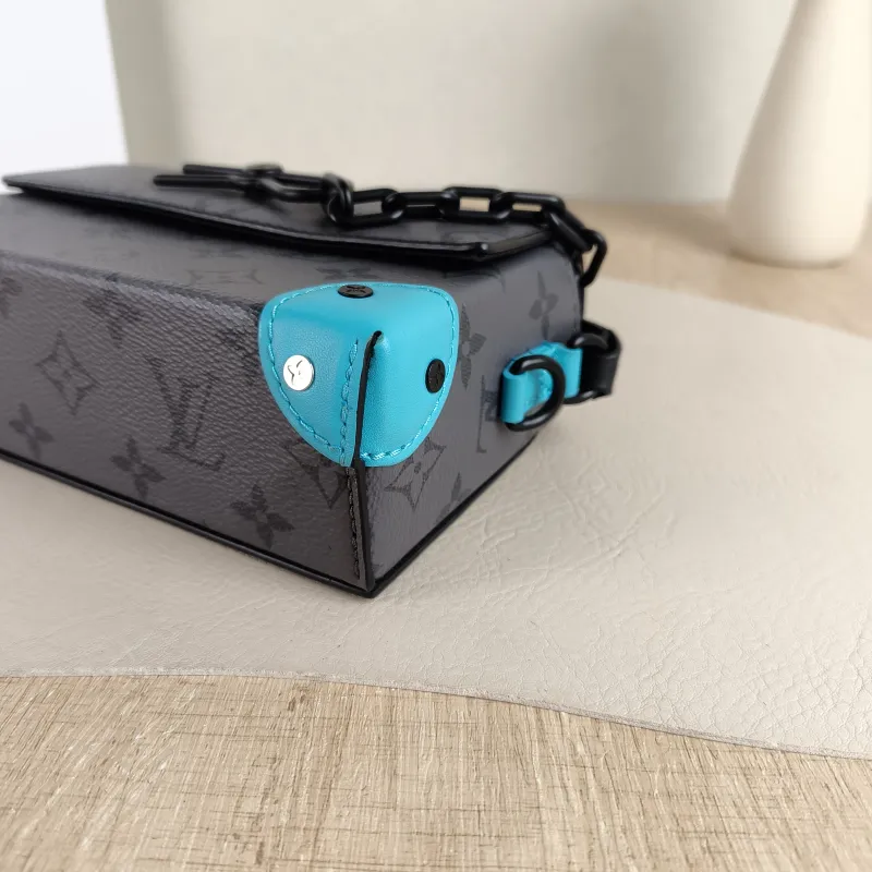 Louis Vuitton Crossbody Bag Steamer Box Grey · Blue PVC · Calfskin Mini 18 × 6.5 × 11 cm — detail view 9 of 11