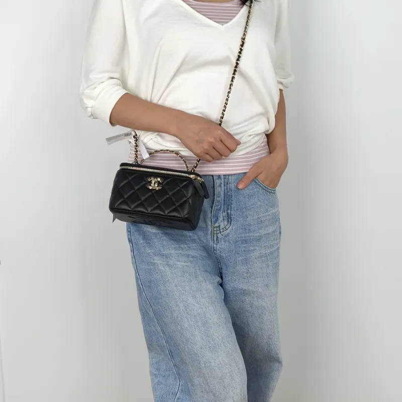 Chanel Crossbody Bag 24p Edition Box Bag Cosmetic Bag Black Lambskin 17 × 8 × 9.5 cm — on-model view 1 of 3