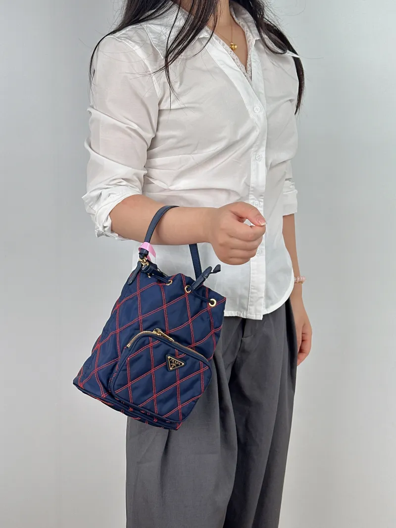 PRADA Shoulder Bag Bucket Bag Nylon One Size 18 × 12 × 23 cm — on-model view 2 of 2