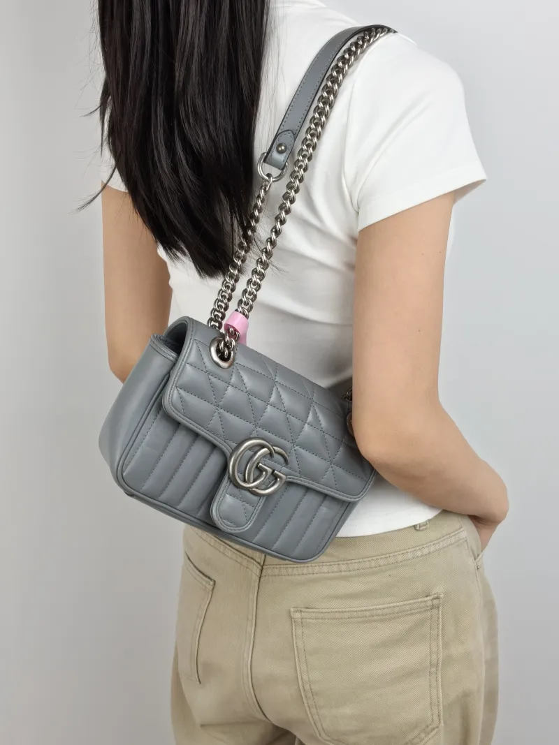 GUCCI Crossbody Bag GG Marmont Small Marmont 22 Grey Calfskin Small 22 × 6 × 13 cm Conditioned — on-model view 2 of 2