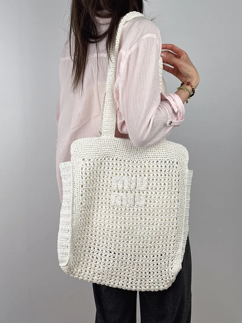 Miumiu Shoulder Bag Woven White Woven One Size36 × 9 × 37 cm — on-model view 2 of 2