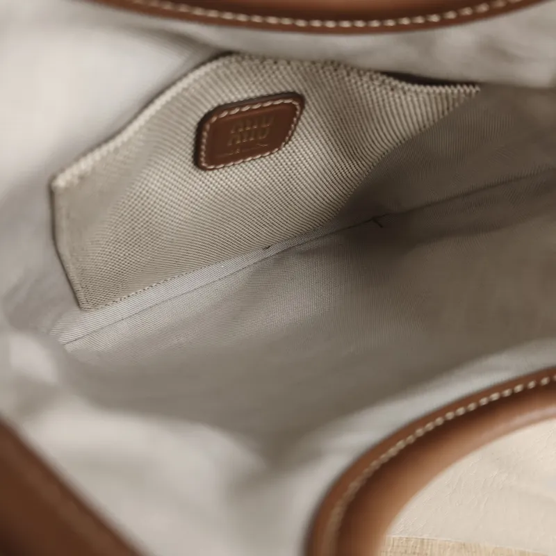 Miumiu Shoulder Bag IVY Tote Shopping Tote Beige Brown Canvas Mini 20*24 — detail view 6 of 8