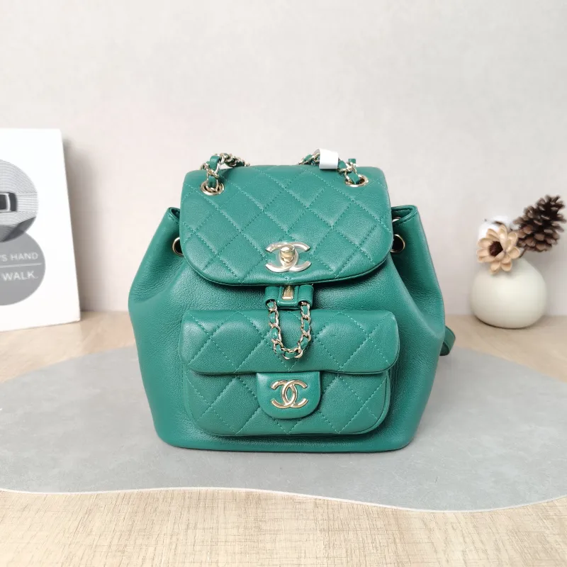 Chanel Backpack Duma Green Lambskin Small 18 × 12 × 18.5 cm