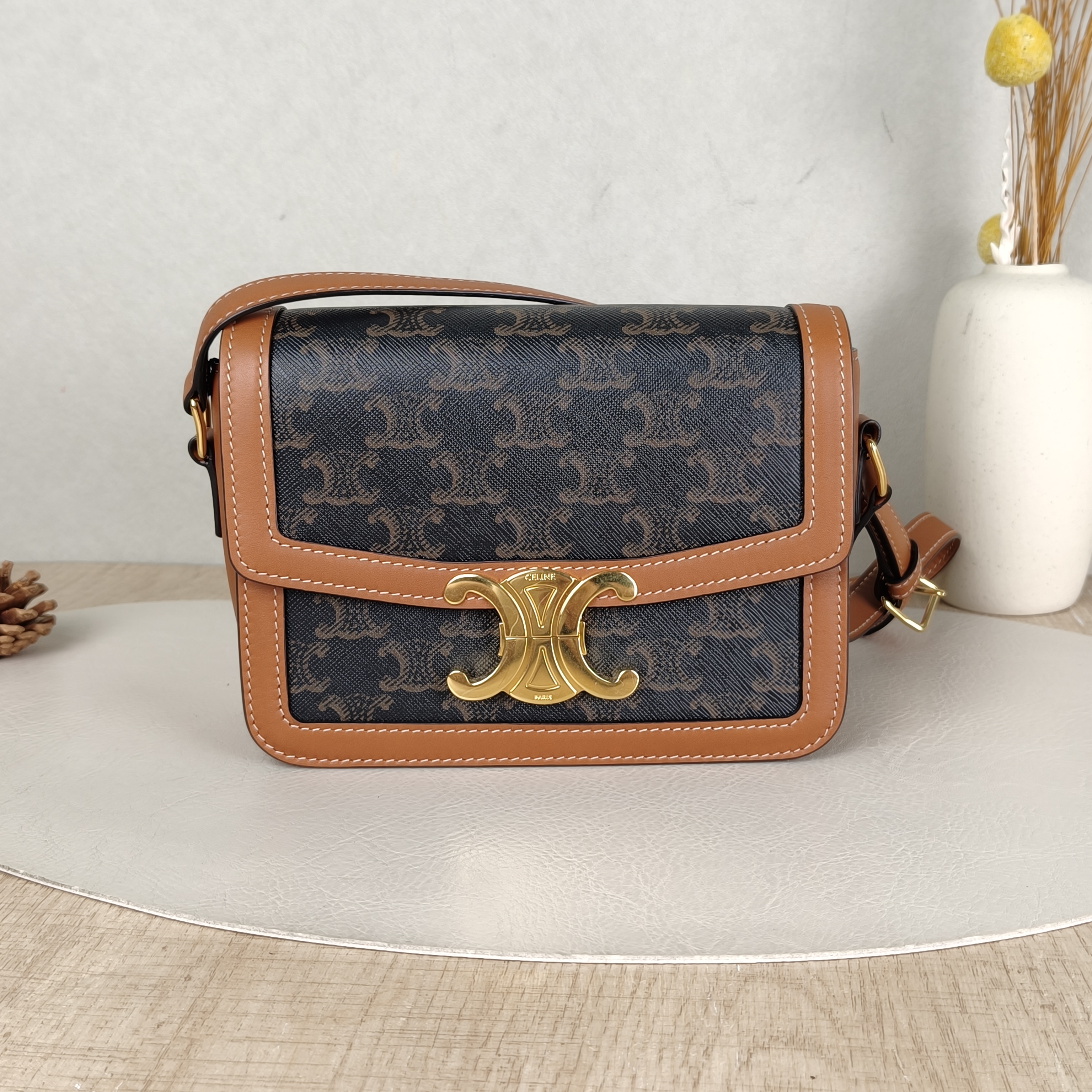 CELINE Crossbody Bag Teen Triomphe Monogram PVC Small18.5 × 7 × 13.5 cm