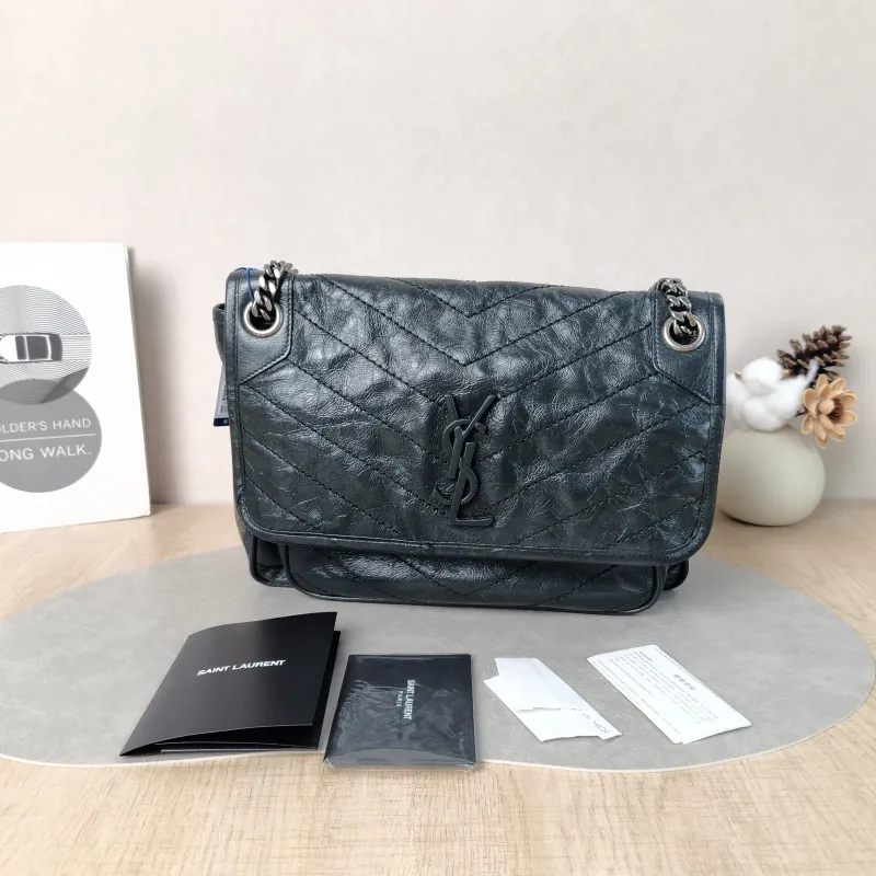 SAINT LAURENT Crossbody Bag Niki Green Waxed Leather Medium 28 × 8.5 × 20 cm — cover view 3 of 6
