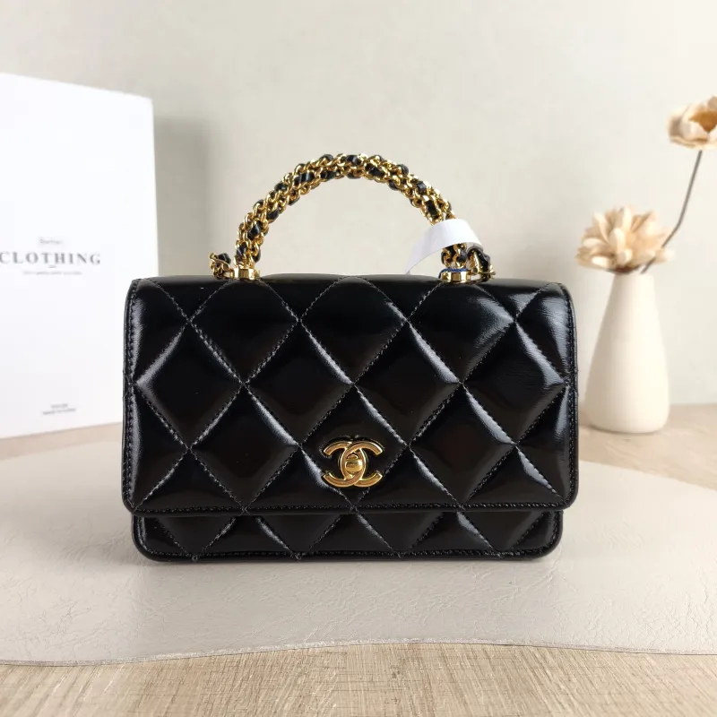 Chanel Crossbody Bag woc Black Waxed Leather One Size 19.2 × 3.5 × 12.3 cm