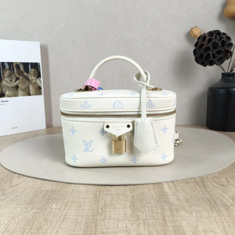 Louis Vuitton Shoulder Bag VANITY POUCH Cosmetic Bag White · Blue Calfskin One Size 19 × 6.5 × 11.5 cm