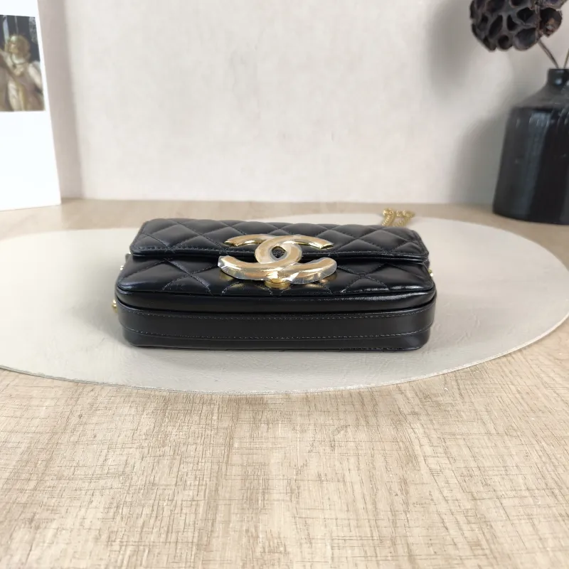 Chanel Crossbody Bag C Logo Crossbody Bag Black Lambskin One Size 17.5 × 4 × 9.5 cm — cover view 6 of 6