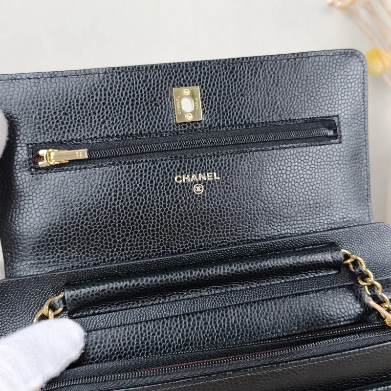 Chanel Crossbody Bag Classic Flap WOC CF WOCWOC Bag Black Grained Calfskin Mini 19.2 × 3.5 × 12.3 cm — detail view 8 of 13