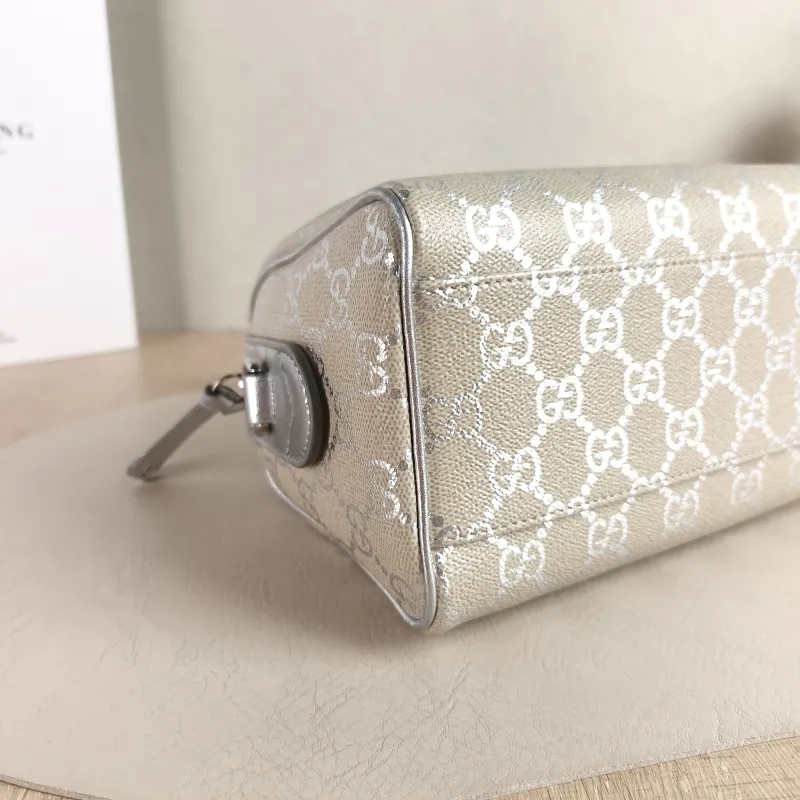 GUCCI Crossbody Bag GG Collection Silver Monogram PVC 20 × 11 × 13 cm — detail view 10 of 11