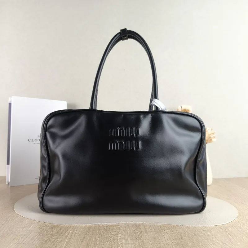Miumiu Top Handle Bag Beau Black Calfskin Large 34 × 10 × 23 cm