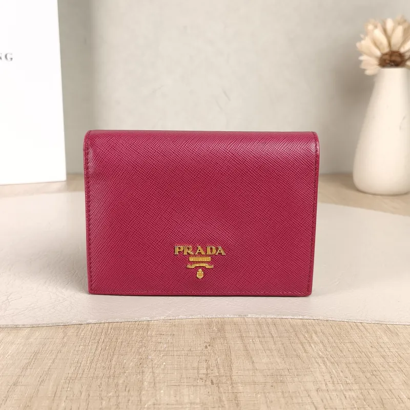 PRADA Wallet Wallet Red Calfskin One Size13 × 2.5 × 9.5 cm