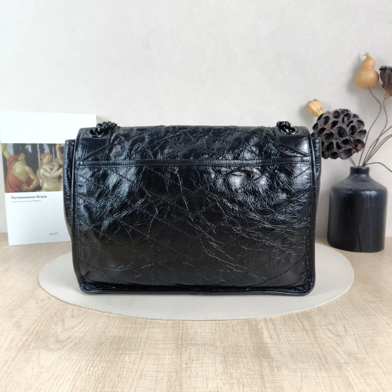 SAINT LAURENT Crossbody Bag Niki Black Waxed Leather Calfskin Large 32 × 9 × 23 cm — cover view 4 of 5