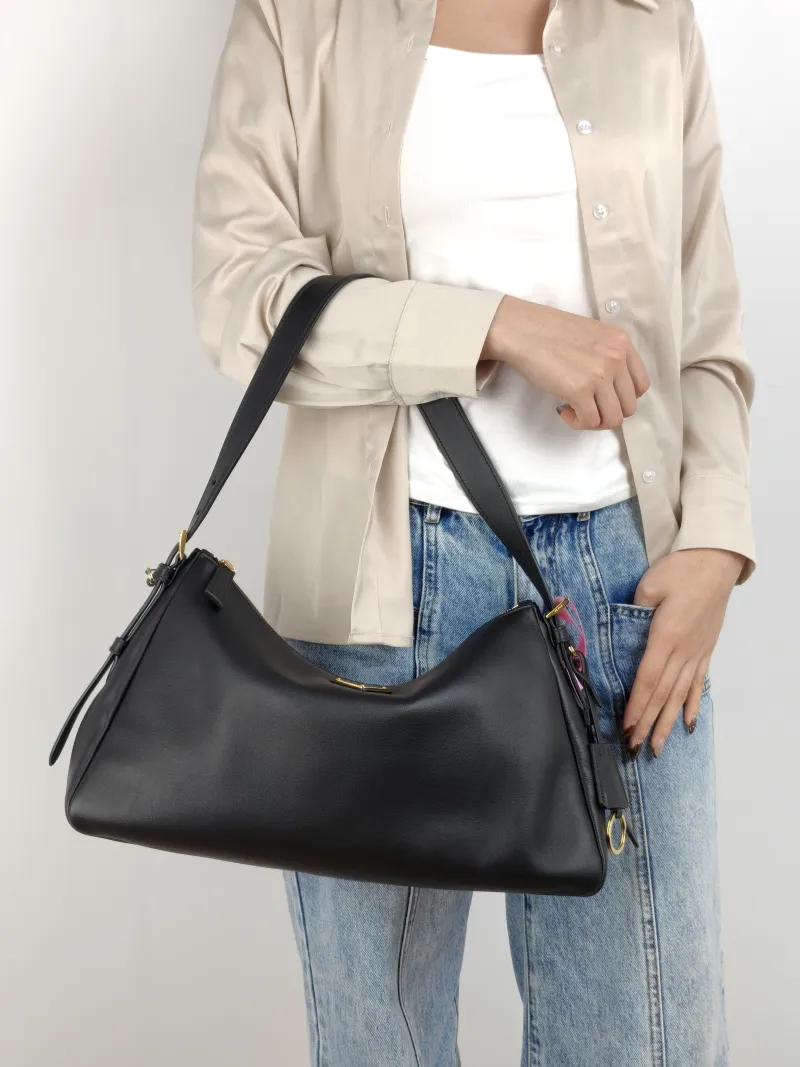 PRADA Shoulder Bag Aimée Black Calfskin One Size 38 × 11 × 22 cm — on-model view 2 of 2