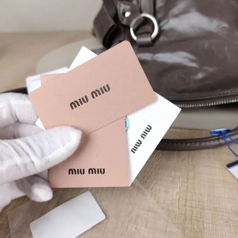 Miumiu Shoulder Bag Ribbon Grey Waxed Leather Small27 × 13 × 16 cm — detail view 9 of 13