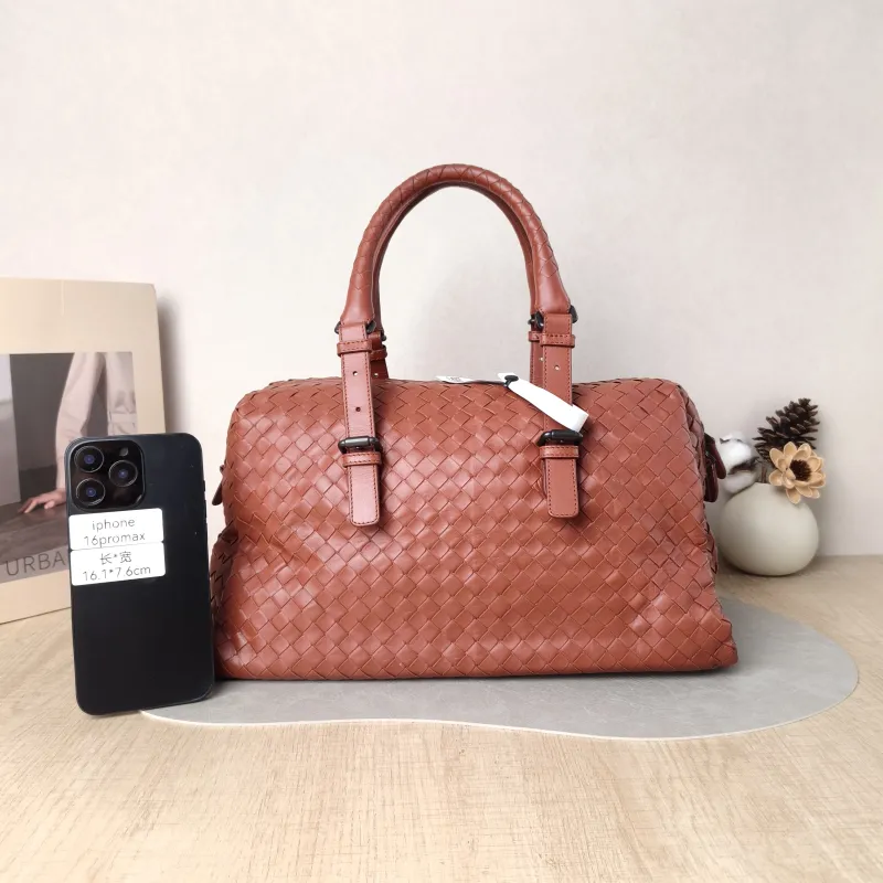 Bottega Veneta Top Handle Bag Woven Top Handle Bag Brown Calfskin One Size 34 × 16 × 20 cm — cover view 3 of 5