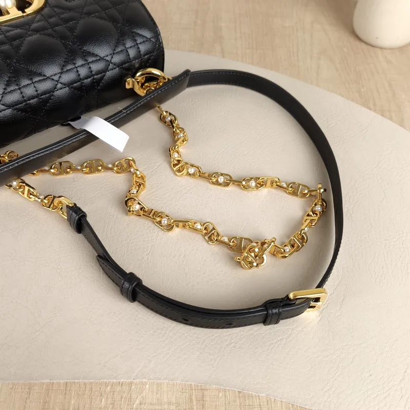 DIOR Crossbody Bag Jolie Top Handle Pearl Crossbody Bag Black Calfskin Mini 19 × 7 × 12 cm — detail view 4 of 12