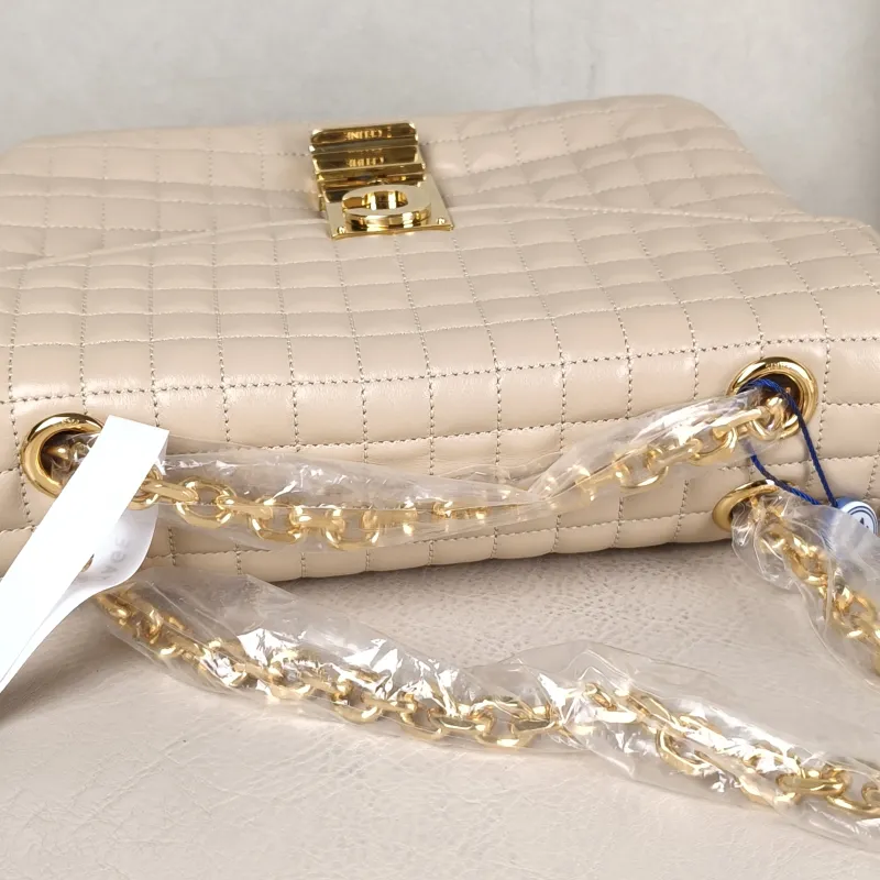 CELINE Crossbody Bag C Bag Chain Bag Beige Calfskin Medium 21.5 × 7 × 15 cm — detail view 13 of 13