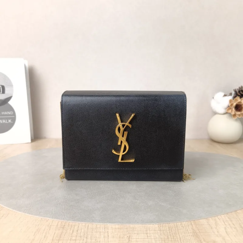SAINT LAURENT Crossbody Bag KATE Box Chain Bag Black Calfskin One Size18 × 5.5 × 14 cm