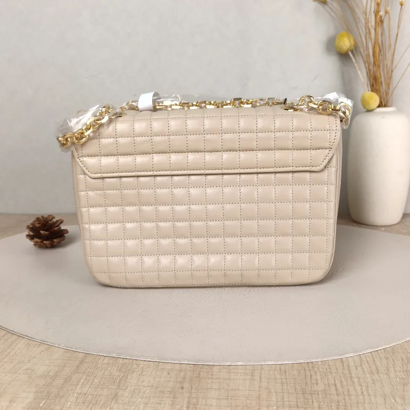 CELINE Crossbody Bag C Bag Chain Bag Beige Calfskin Medium 21.5 × 7 × 15 cm — cover view 3 of 5