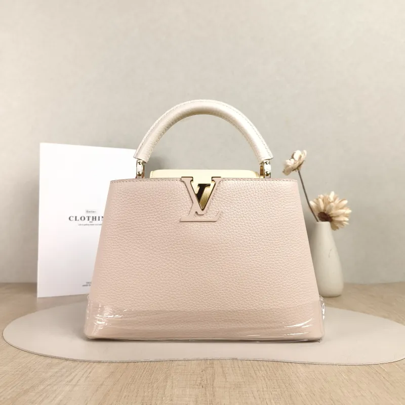 Louis Vuitton Top Handle Bag Capucines Pink · Yellow · White Calfskin BB27 × 9 × 17.5 cm