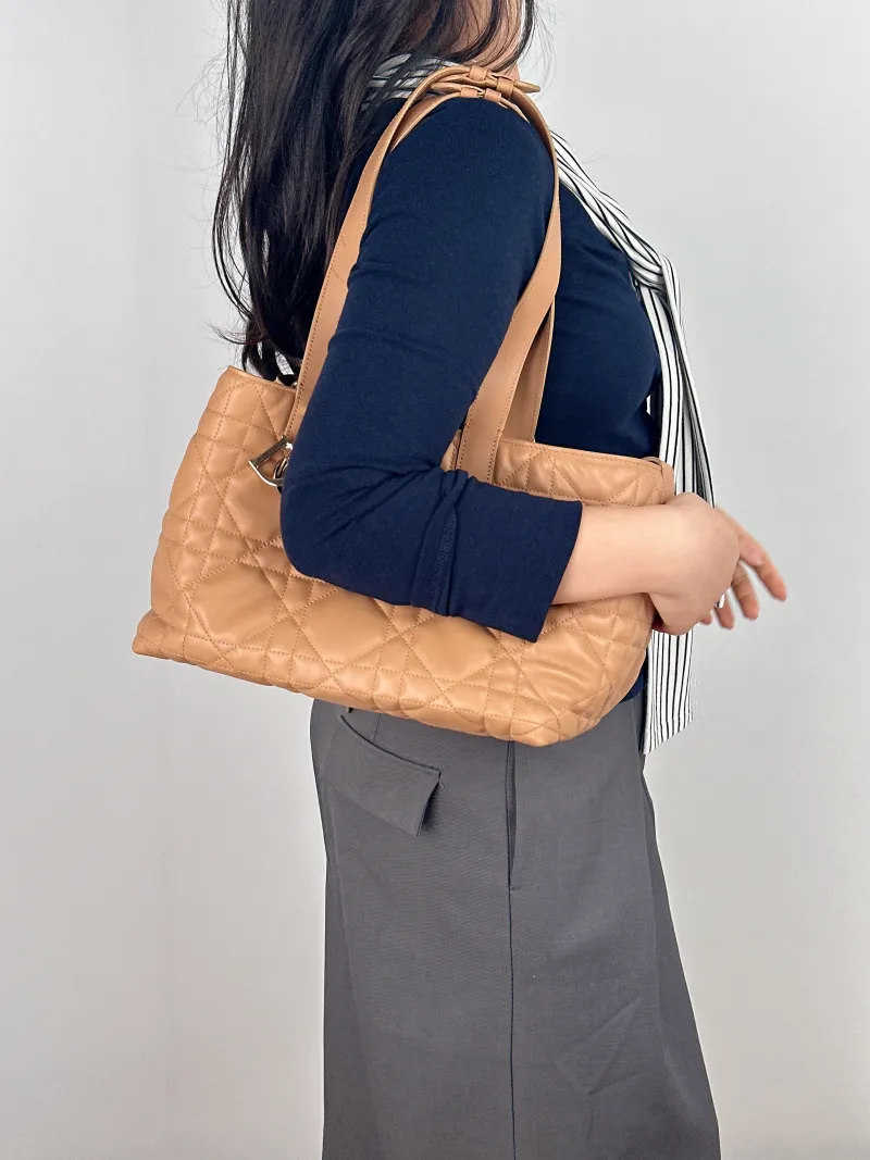 DIOR Top Handle Bag TOUJOURS Caramel Calfskin Medium 28.5 × 17 × 21.5 cm — on-model view 2 of 2
