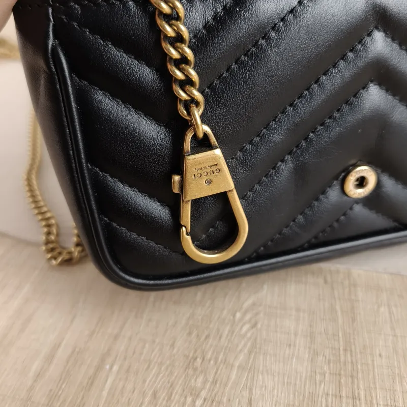 GUCCI Crossbody Bag GG Marmont Mini Marmont Mini Black Calfskin Mini 16.5 × 4.5 × 9.5 cm — detail view 11 of 11