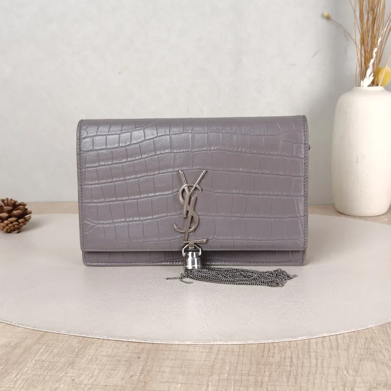SAINT LAURENT Crossbody Bag KATE Edition Brown Calfskin Small 20 × 5 × 12.5 cm