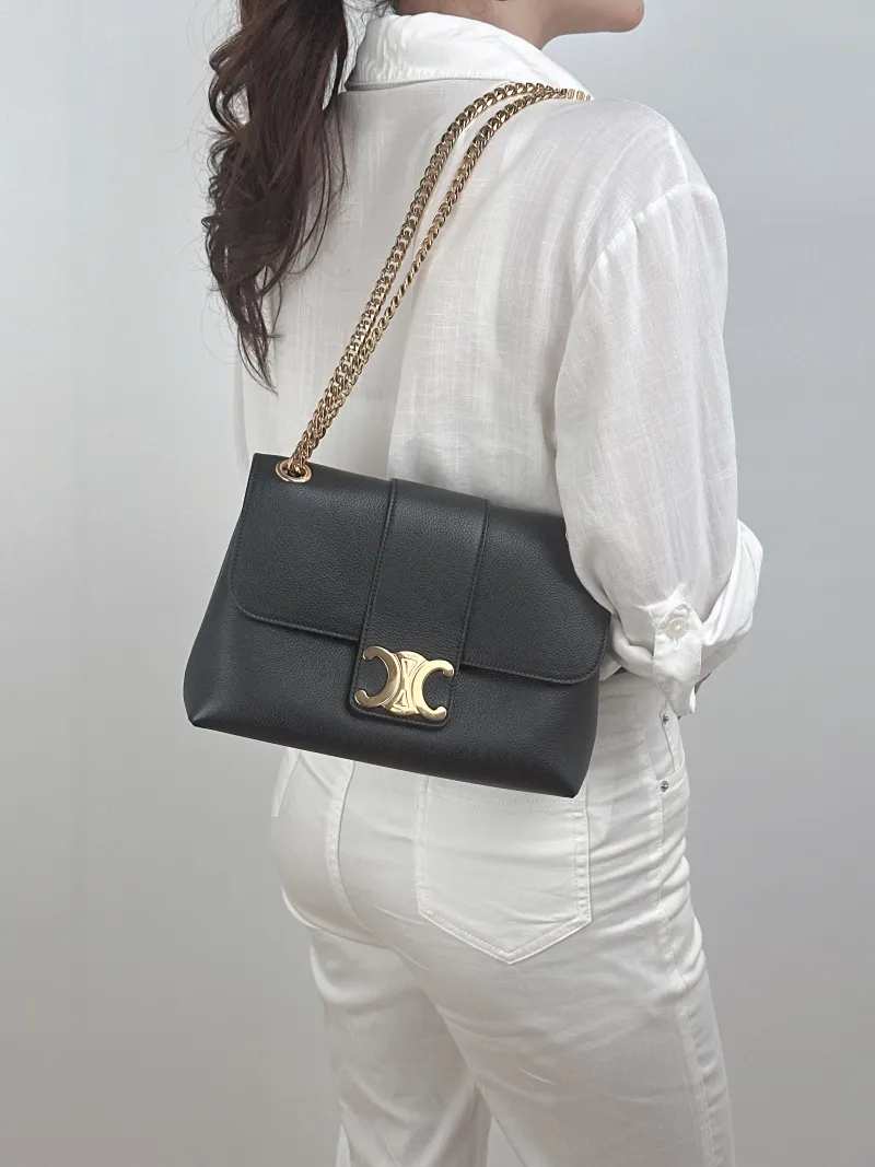 CELINE Crossbody Bag Victoire Chain Bag Black Calfskin Medium25 × 8 × 15 cm — on-model view 2 of 2