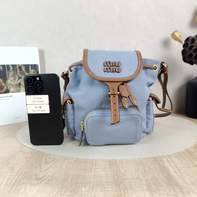 Miumiu Backpack Blue Brown Canvas One Size18 × 11 × 21 cm — cover view 2 of 6