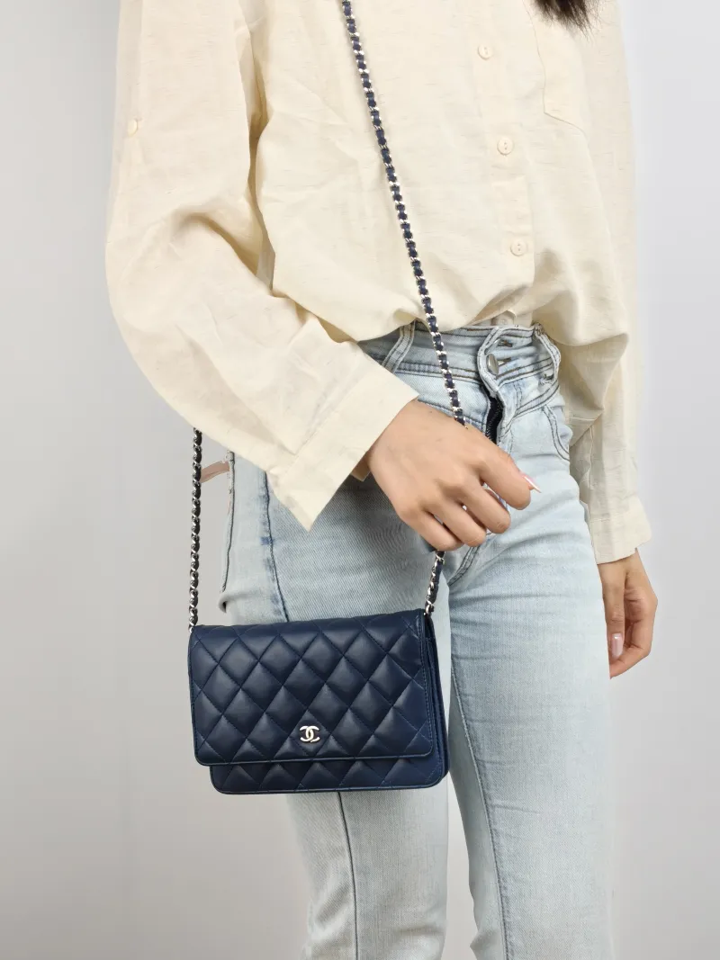 Chanel Crossbody Bag Classic Flap WOC CF WOCWOC Bag Navy Lambskin One Size 19.2 × 3.5 × 12.3 cm 23 — on-model view 2 of 2