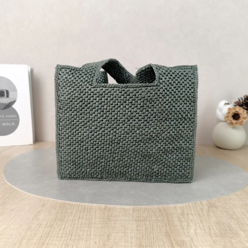 LOEWE Shoulder Bag Tote Bag Green Woven One Size 23 × 10 × 19 cm — cover view 3 of 6