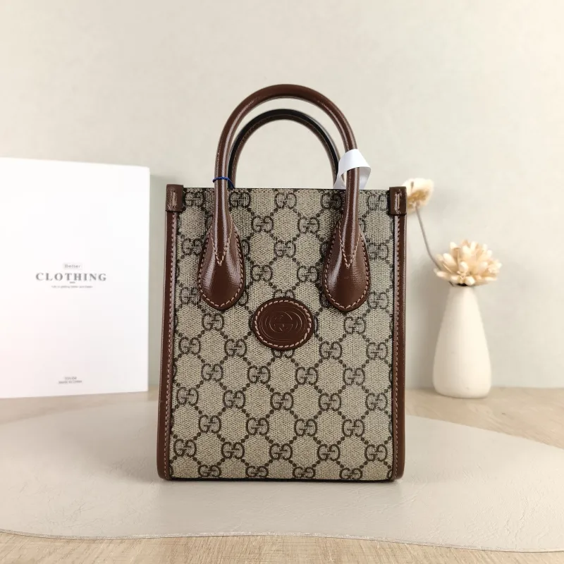 GUCCI Crossbody Bag GG Retro Collection Tote Bag Brown PVC Mini 16 × 7 × 20 cm