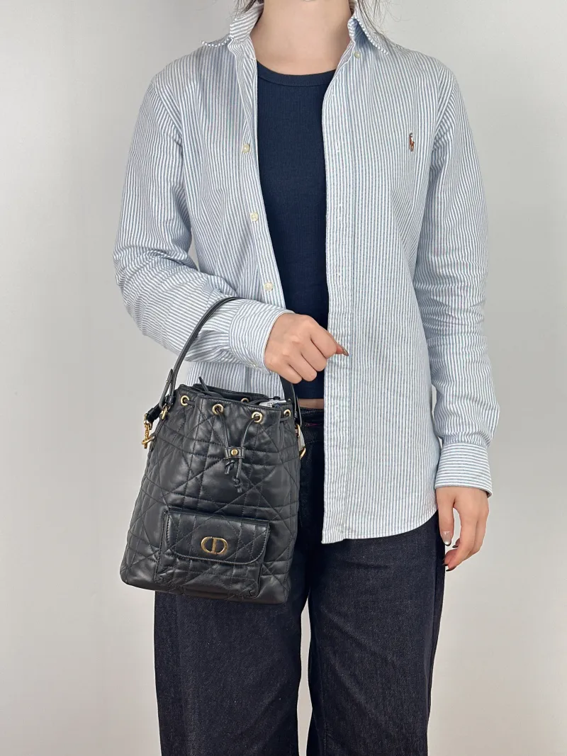 DIOR Crossbody Bag Caro Bucket Bag Black Lambskin Small 20 × 9 × 24 cm — on-model view 3 of 3