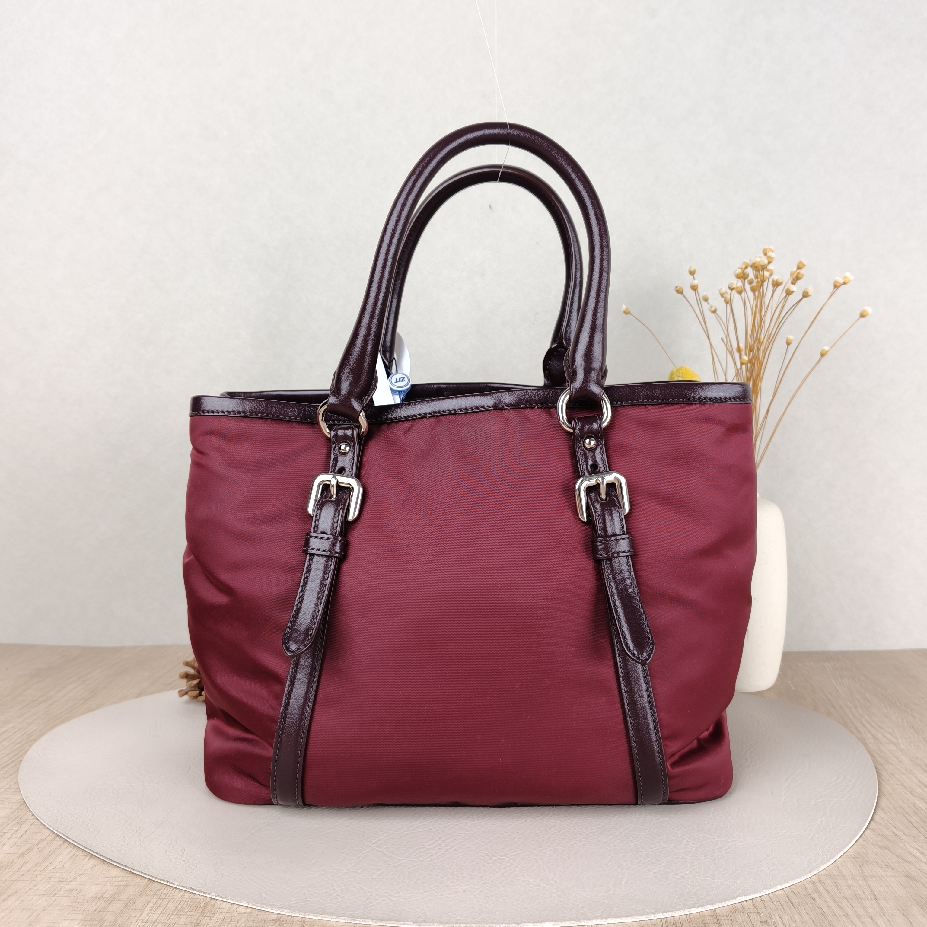 PRADA Top Handle Bag Tote Bag Burgundy Canvas, One Size28 × 16.5 × 23 cm — cover view 3 of 5