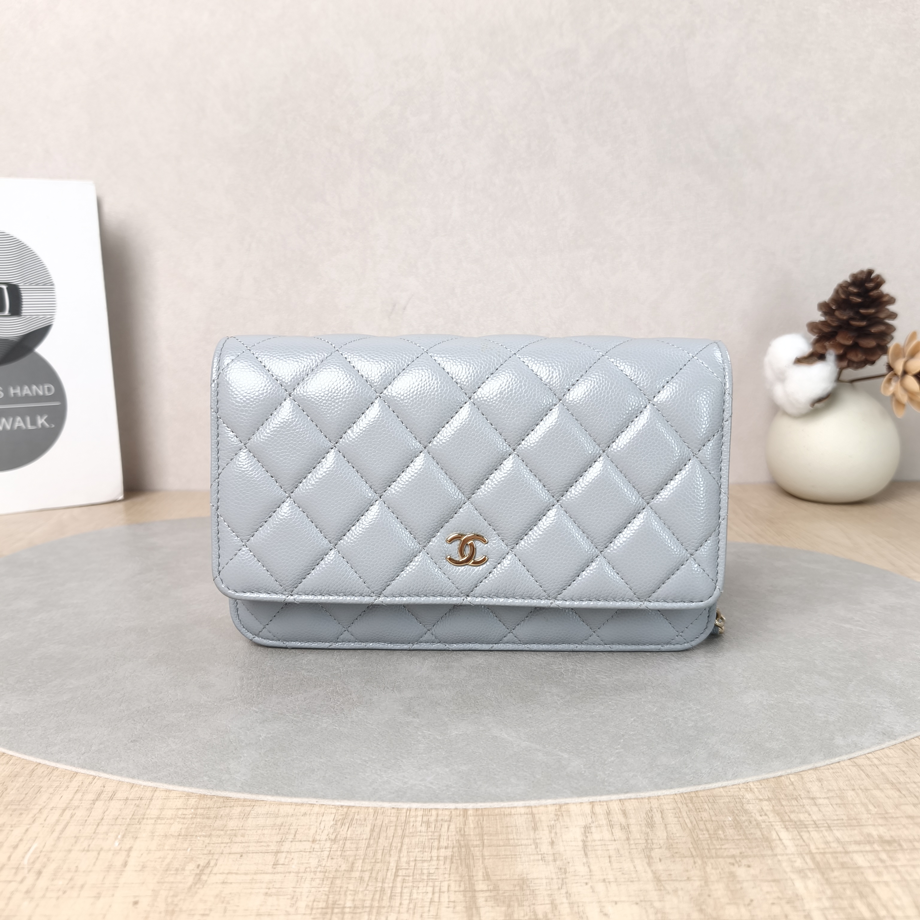 Chanel Crossbody Bag Classic Flap WOC CF WOC Grey Grained Calfskin One Size19.2 × 3.5 × 12.3 cm