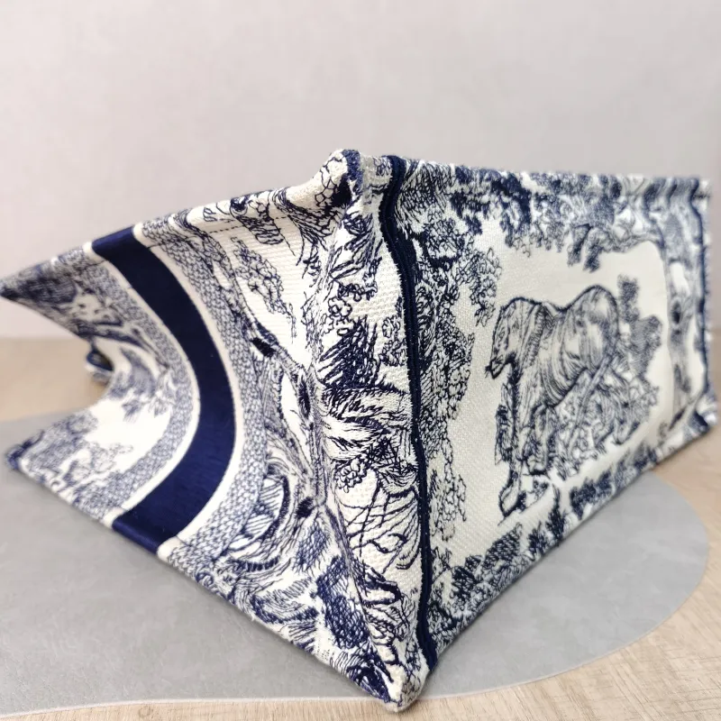DIOR Top Handle Bag Book Tote Collection · White Blue Canvas Medium 36 × 16.5 × 27.5 cm — detail view 8 of 13