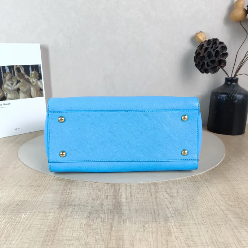 FERRAGAMO Top Handle Bag Tote Bag Blue Calfskin 27 × 14 × 21 cm — cover view 4 of 6