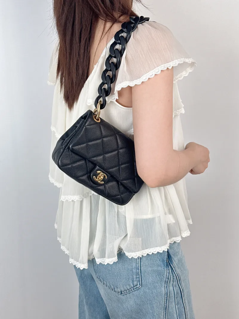Chanel Shoulder Bag24p Shoulder Bag Black Grained Calfskinmini19 × 5.5 × 14 cm — on-model view 2 of 2