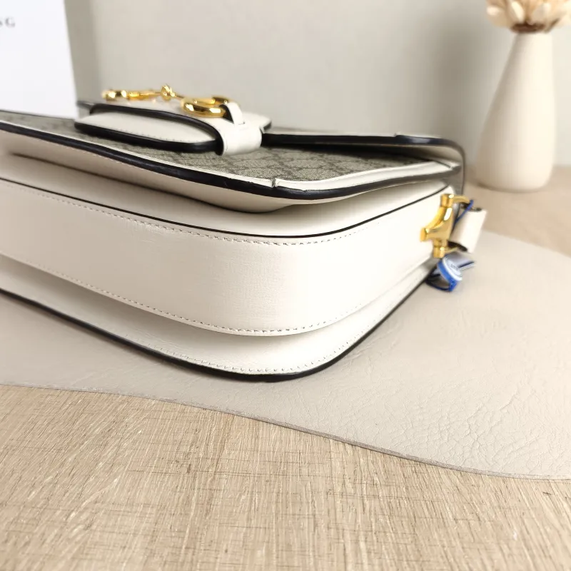 GUCCI Crossbody Bag Horsebit 1955 Horsebit Medium White Monogram PVC Medium 25 × 8 × 18 cm — detail view 10 of 13