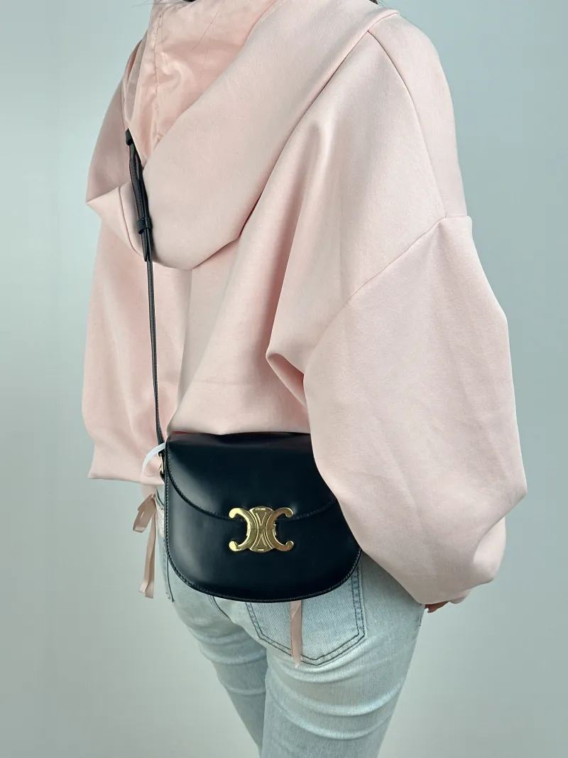 CELINE Crossbody Bag TEEN BESACE TRIOMPHE Black Calfskin Small 18.5 × 6 × 16 cm — on-model view 2 of 2