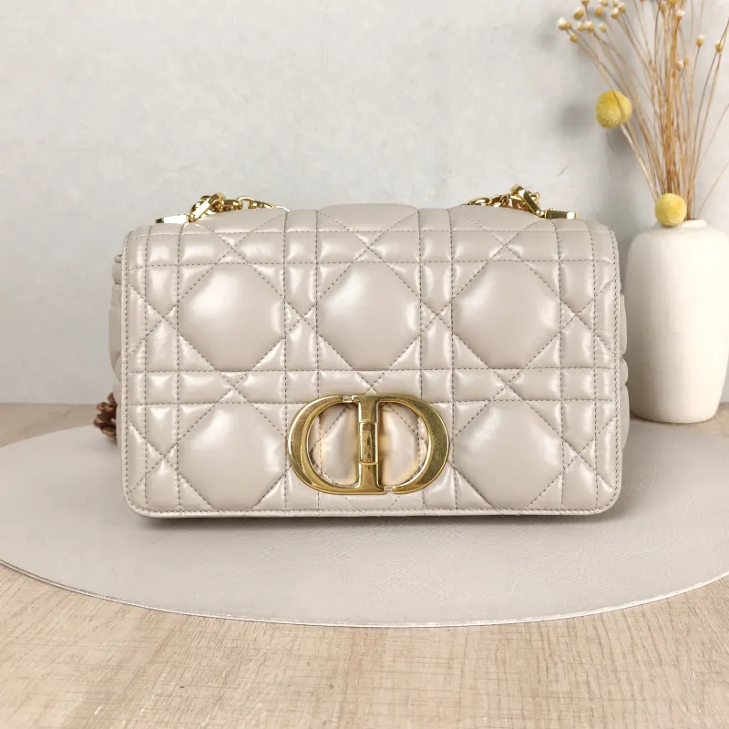 DIOR Crossbody Bag Caro Chain Bag Beige Calfskin Medium 25.5 × 9 × 15.5 cm