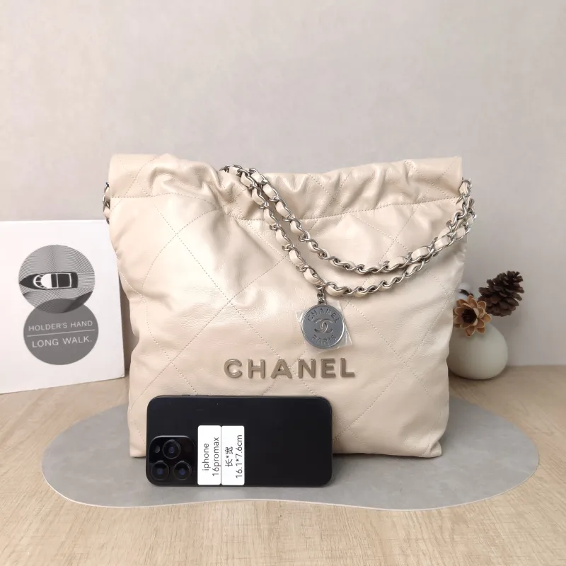 Chanel Shoulder Bag 22Bag Beige Calfskin Small 35 × 7 × 37 cm — cover view 4 of 5