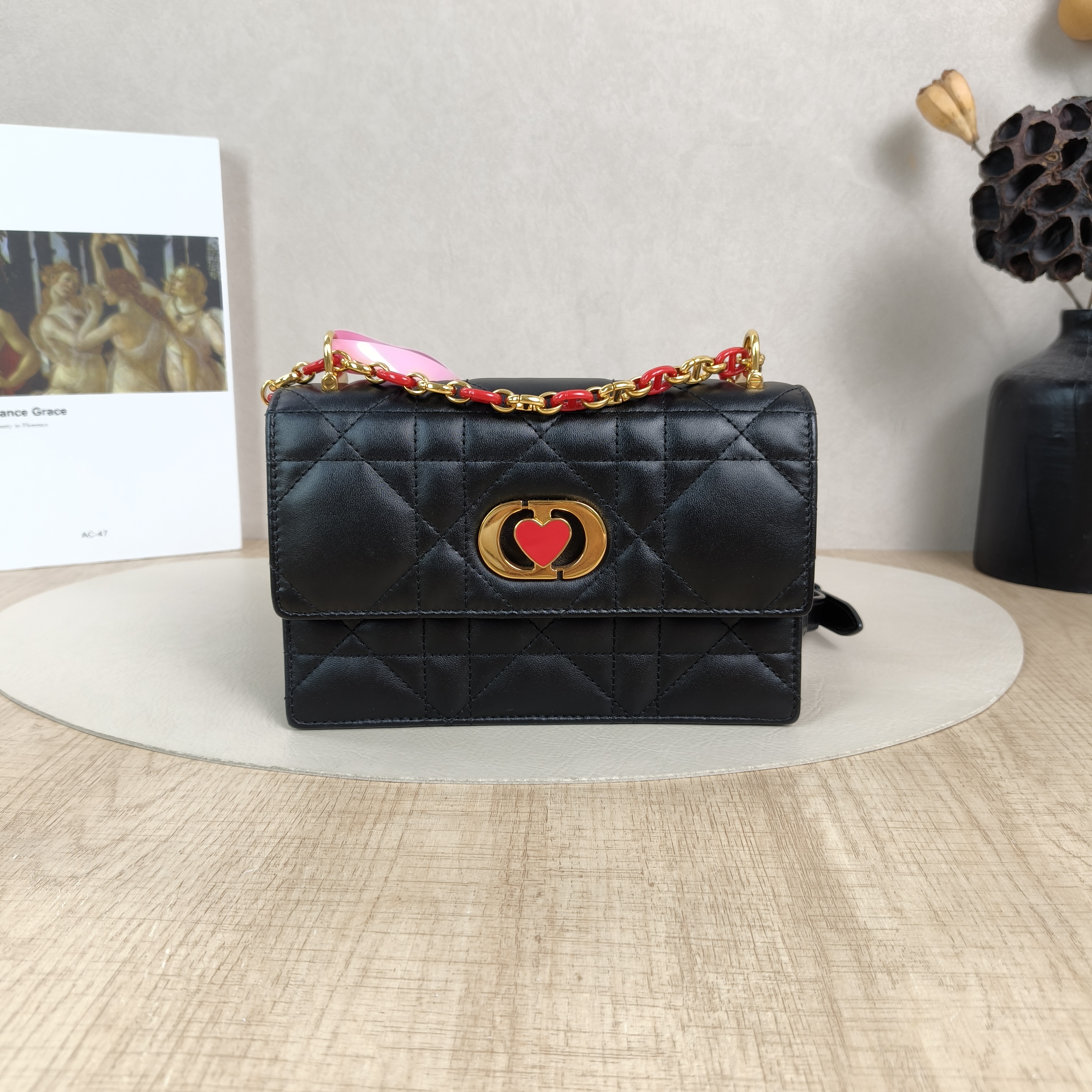 DIOR Crossbody Bag Miss Caro Chain Bag Black Lambskinmini18 × 5.5 × 12 cm