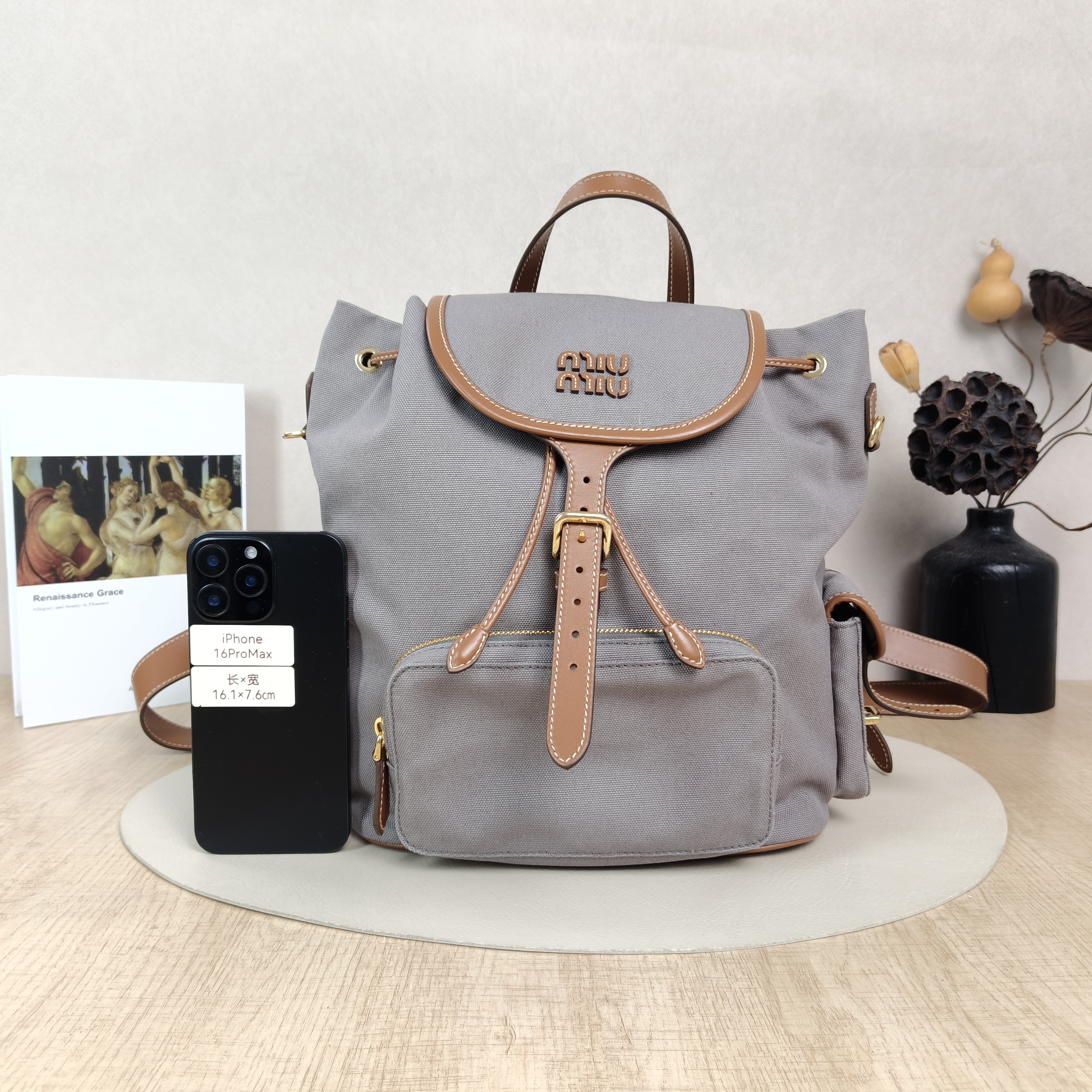 Miumiu Backpack Backpack Grey Canvas Large25 × 12.5 × 29.5 cm — cover view 5 of 6