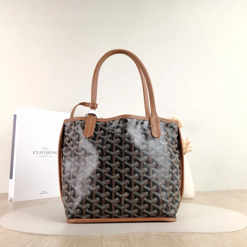 GOYARD Top Handle Bag ANJOU Shopping Tote Brown Calfskin Mini 19.5 × 9 × 19.5 cm